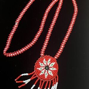 Red and White Beaded Necklace
